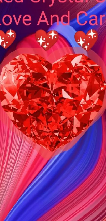 Red crystal heart on a vibrant background.