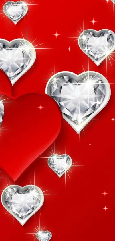 Mobile wallpaper with red and diamond hearts.