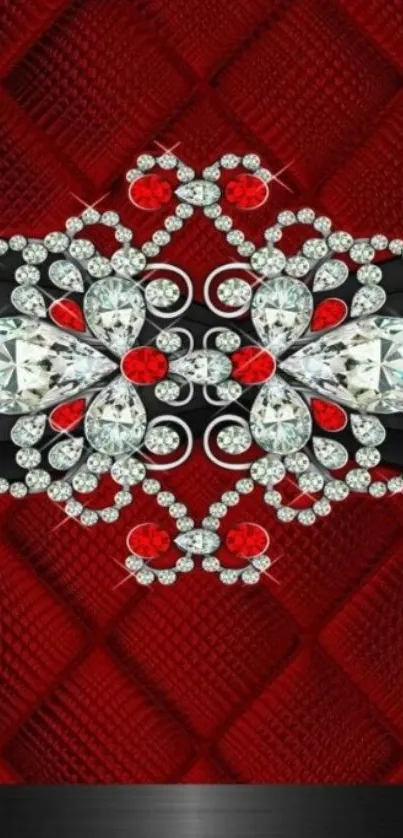 Luxurious red diamond embellished wallpaper for mobile.