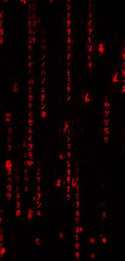 Mobile wallpaper with red digital matrix design and glowing symbols on a dark background.