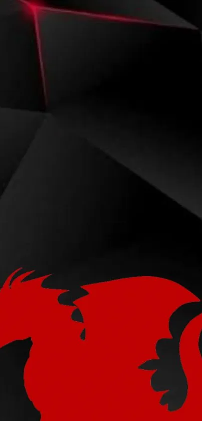 Red dragon on black geometric background wallpaper.