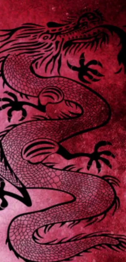 Black dragon on red textured background wallpaper.