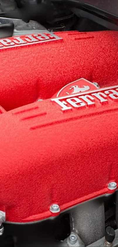 Ferrari engine cover with vibrant red texture.