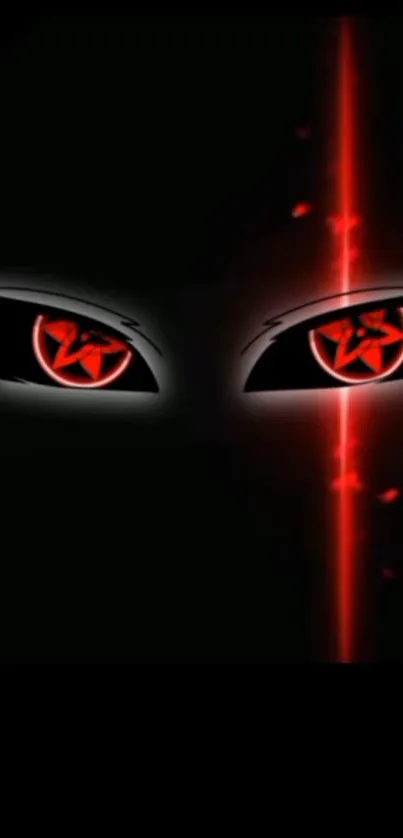 Anime eyes glowing red in a dark background.