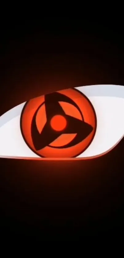 Anime-inspired red eye symbol on black wallpaper.