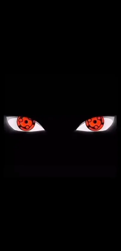 Wallpaper with dark anime eyes and red symbols.