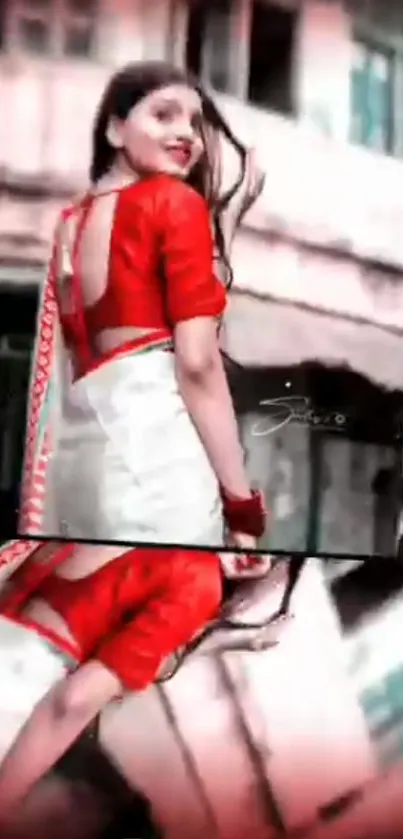 Red Fashion Sari Live Wallpaper