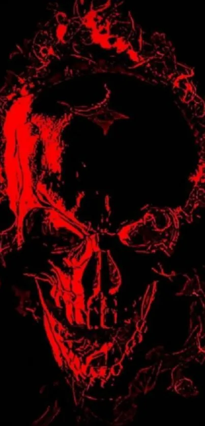 Red fiery skull on a dark background wallpaper.