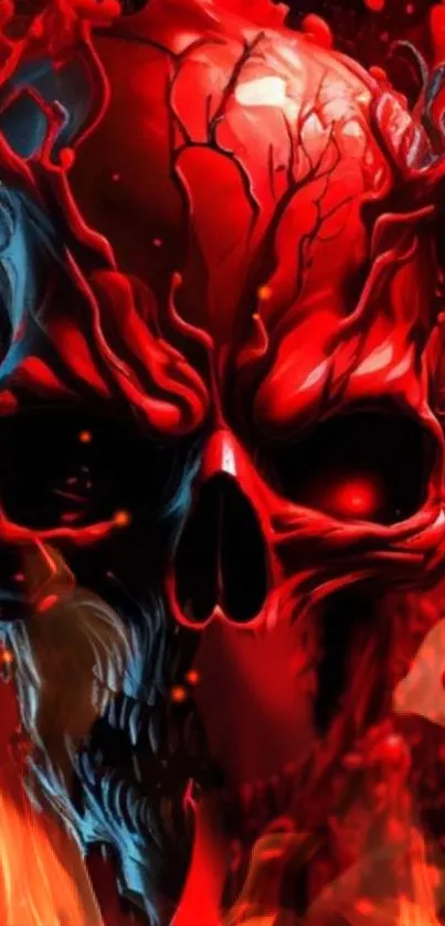 Fiery red skull with Gothic design and flames, perfect for bold mobile background.