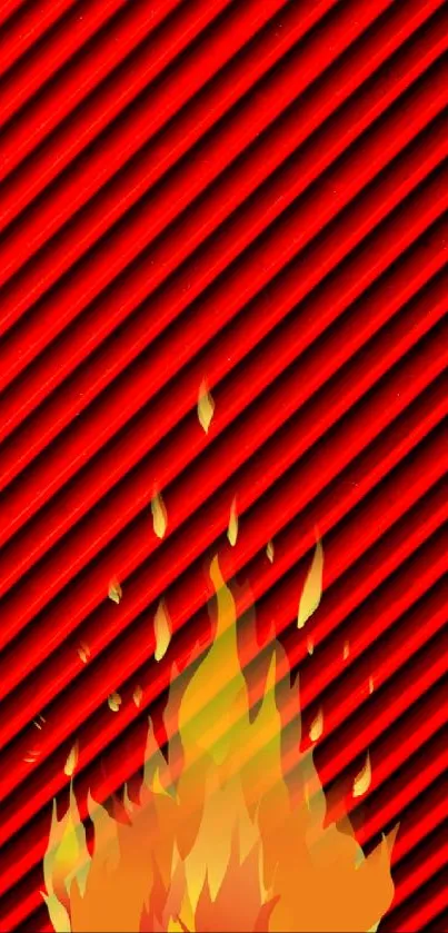 Dynamic wallpaper with red stripes and a vivid flame.