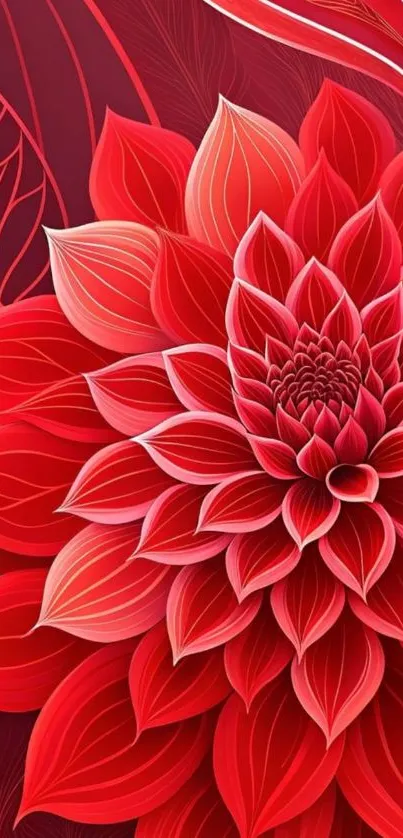 Vibrant red flower with intricate leaf and petal patterns.