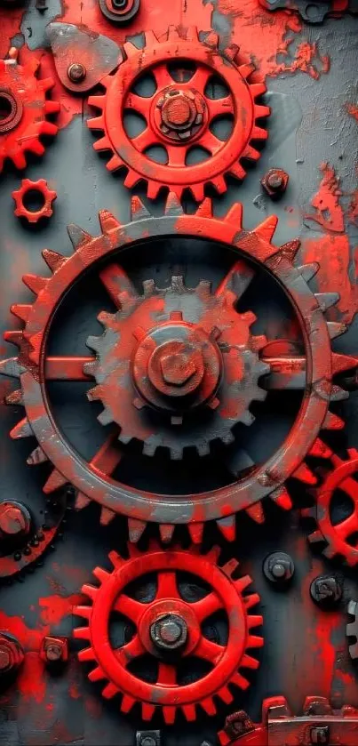 Red mechanical gears industrial art wallpaper.