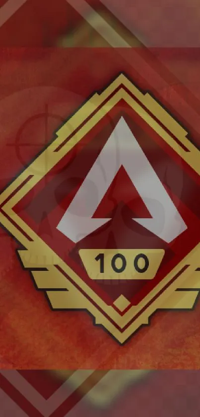 Red geometric icon with a 100 badge on a textured background.