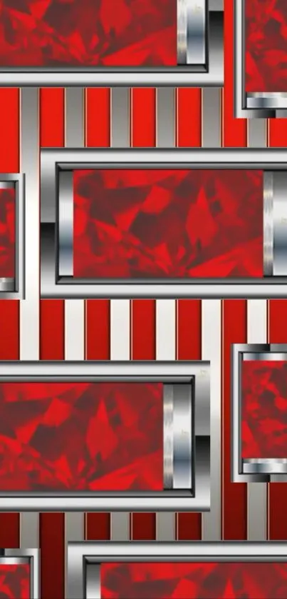 Abstract red geometric pattern with metallic accents.