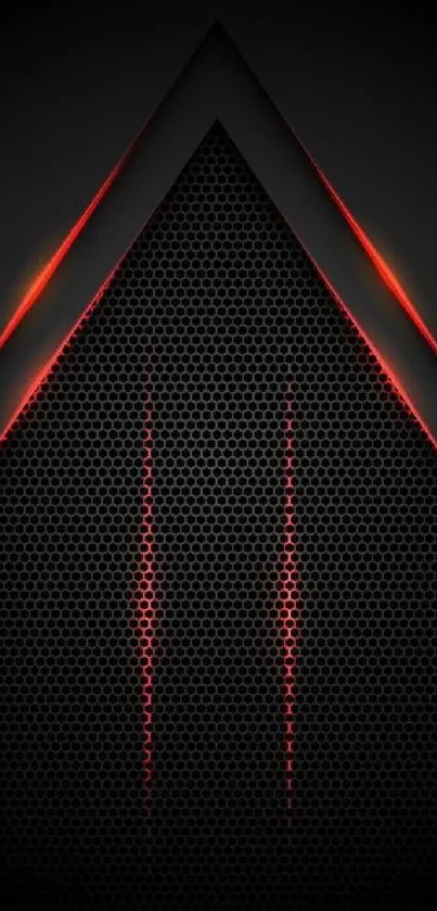 Sleek red and black geometric wallpaper with triangular design.