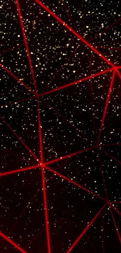 Dynamic red geometric lines on a starry dark background wallpaper.