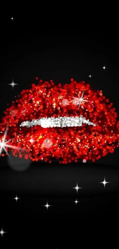 Red glitter lips on black background wallpaper.