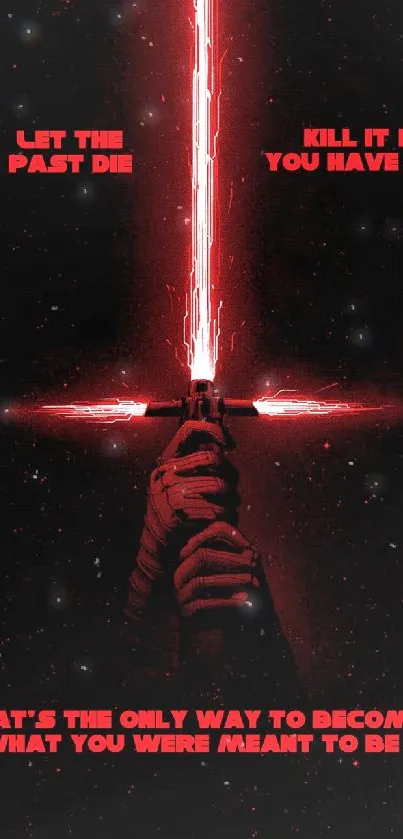 Red glow sword with inspirational text.