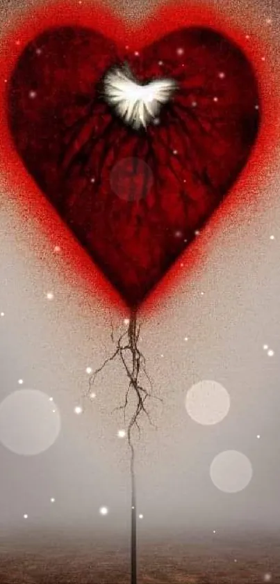 Abstract red heart with dreamy background on wallpaper.