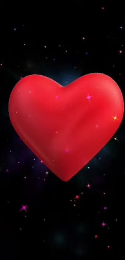 Red heart on a galaxy-themed mobile wallpaper.