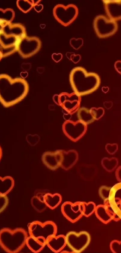 Red wallpaper with glowing heart patterns on a dark background.