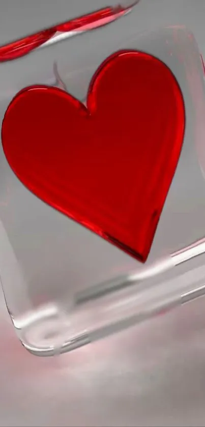 Vivid red heart encapsulated in a shimmering ice block, creating a striking visual.