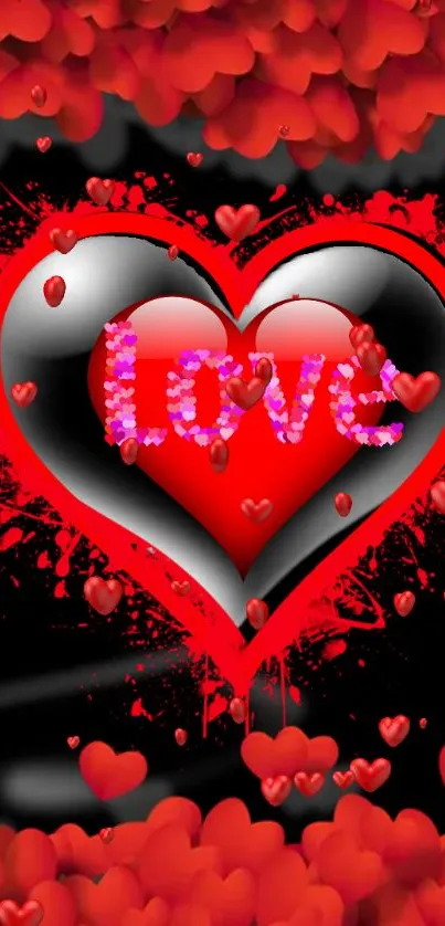 Vibrant red and black heart love wallpaper for mobile devices.