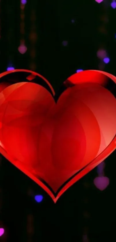 Red heart with glowing abstract background on mobile wallpaper.