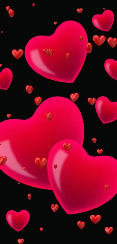 Elegant red hearts on dark mobile wallpaper.