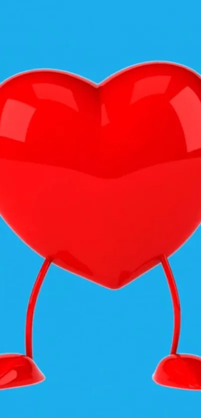 Illustration of a red heart with arms and legs on a bright blue background.