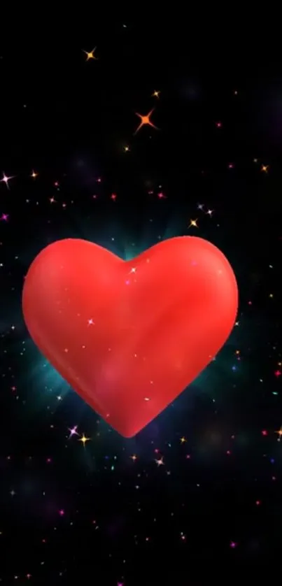 Red heart against a starry night sky wallpaper.