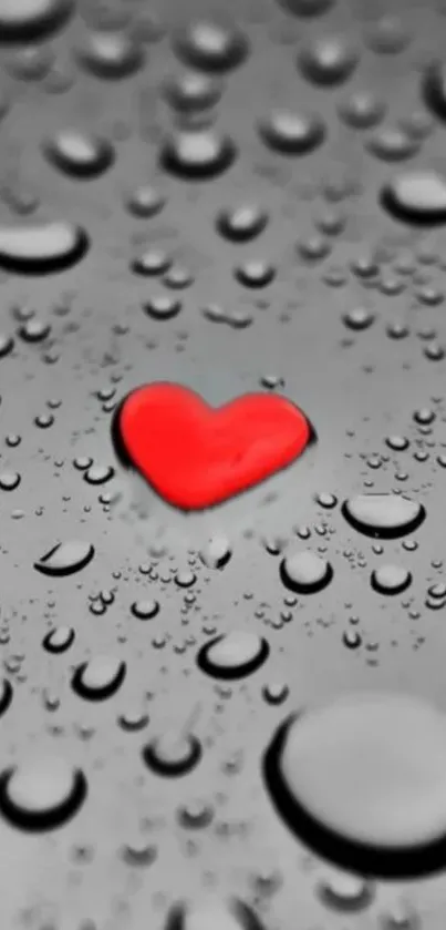 Red heart with water droplets on a gray background.