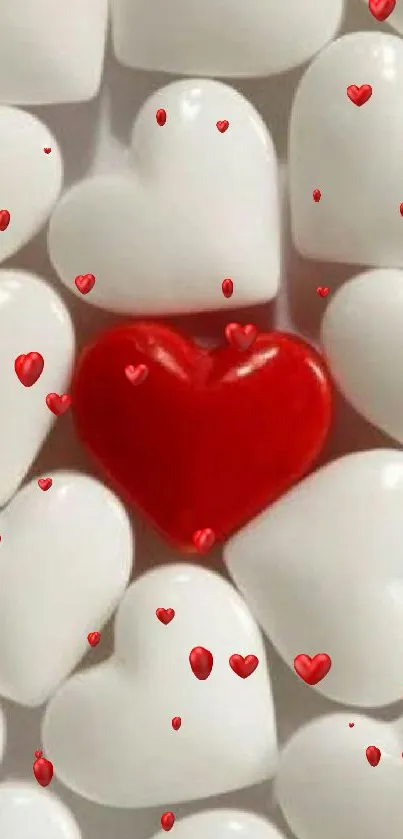 Red heart among white hearts mobile wallpaper