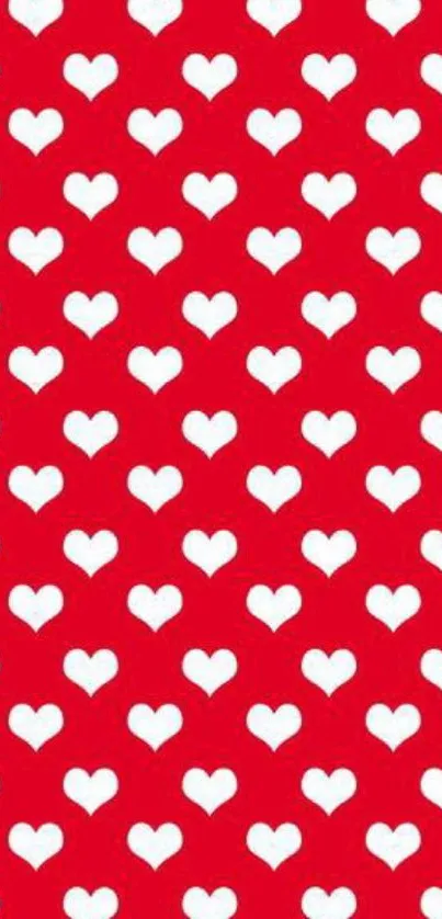 Red heart pattern wallpaper with white hearts.