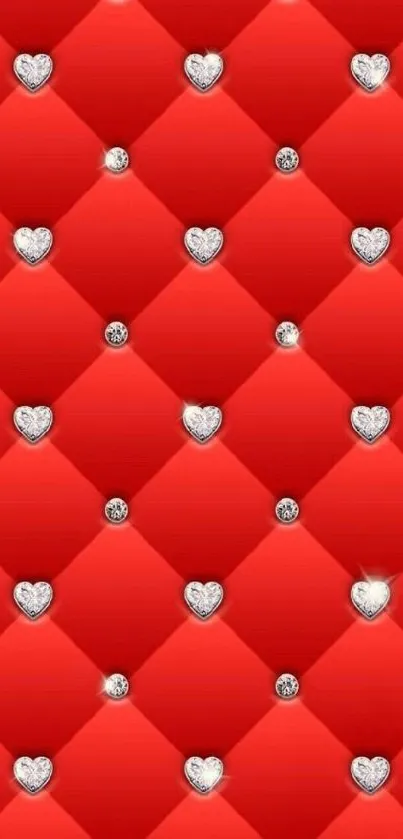 Red quilted wallpaper with heart and diamond pattern for phones.