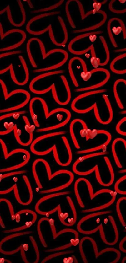 Red heart pattern wallpaper with black background for mobile device.