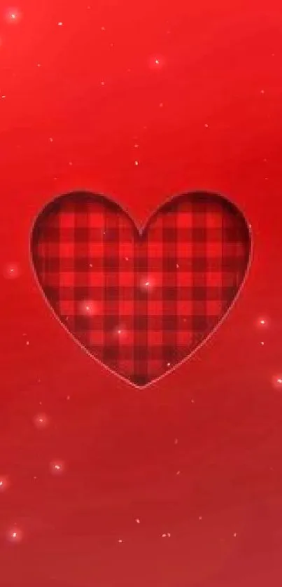 Red plaid heart design on vibrant background.