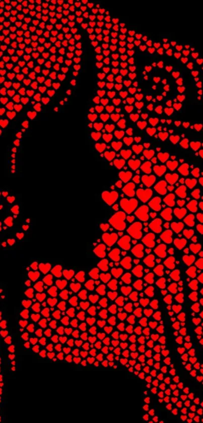 Mobile wallpaper with a red heart-shaped silhouette on black.