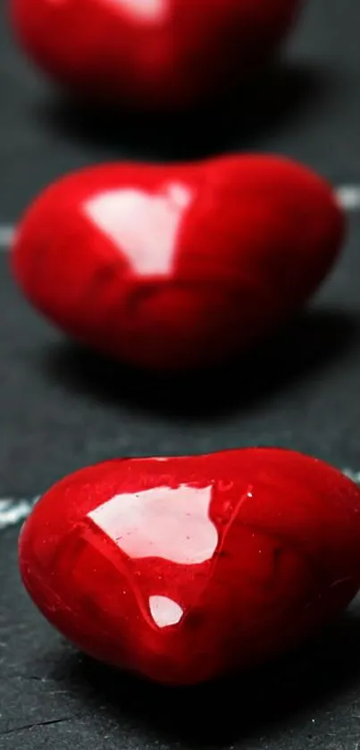 Vertical wallpaper with red heart stones.