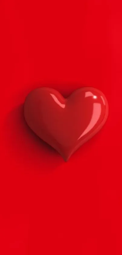 3D red heart on solid red background.