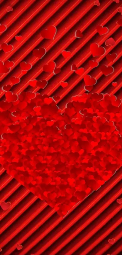 A vibrant red heart design wallpaper with a patterned backdrop.