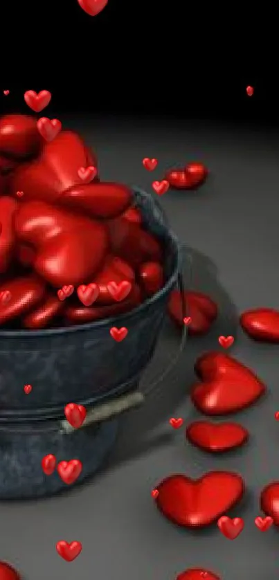 A bucket of red hearts on a gray background wallpaper.