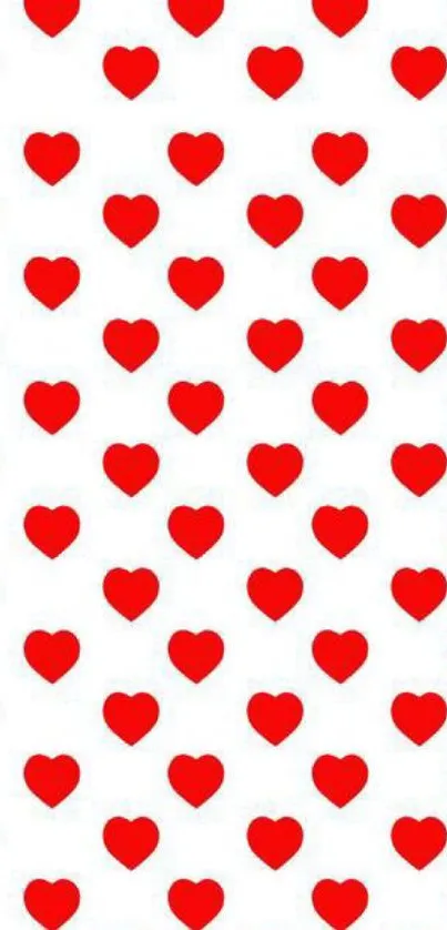 Mobile wallpaper with red hearts on a white background, perfect for Valentine's Day.