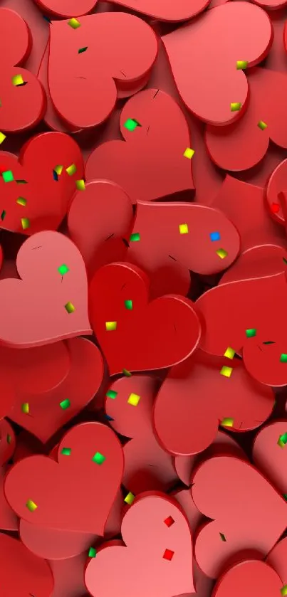 Vibrant red hearts mobile phone wallpaper with a romantic theme.