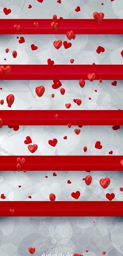 Red hearts and shelves wallpaper for mobile.