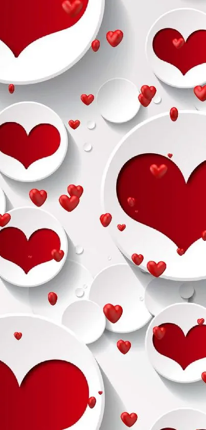 Red hearts on a white circular background mobile wallpaper.