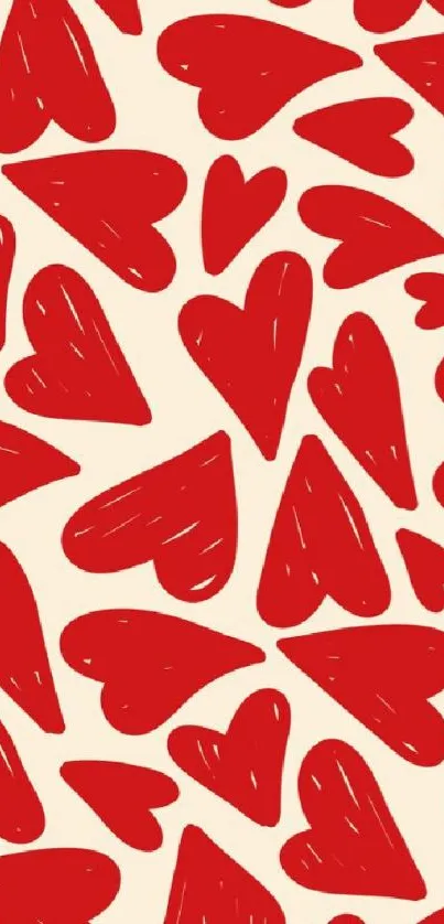 Pattern of red hearts on cream background, perfect for romantic themes.