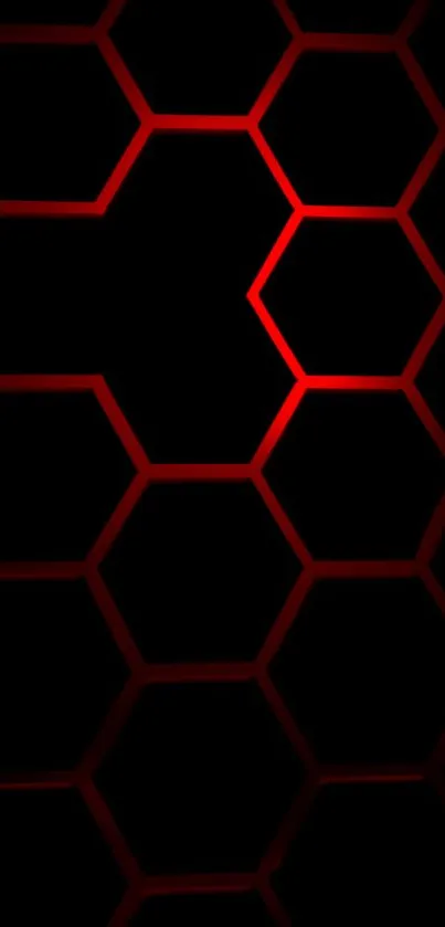 Red hexagon pattern on black mobile wallpaper.