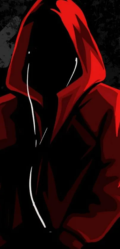 Mysterious red hooded figure on black background wallpaper.