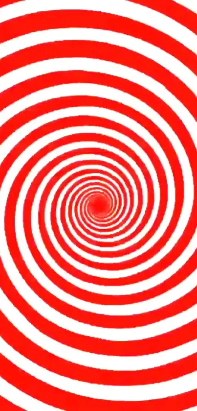 Red and white hypnotic spiral pattern wallpaper.